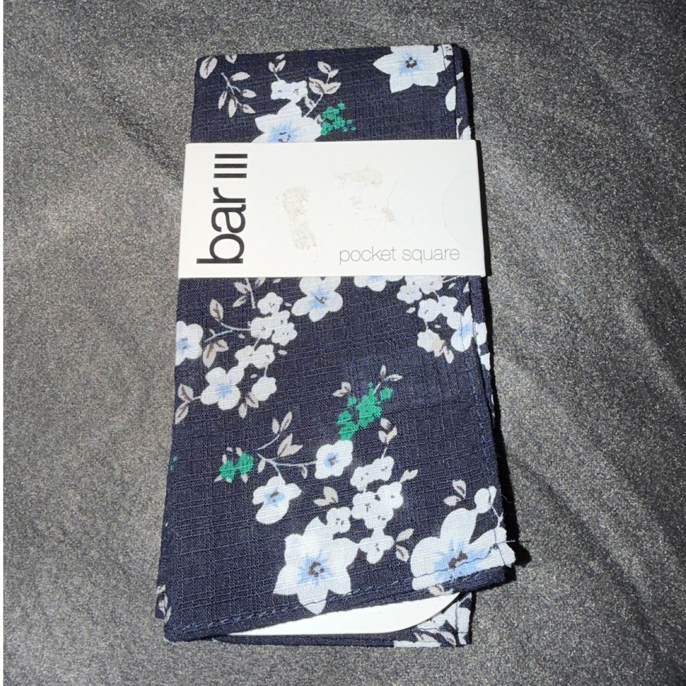 Bar III Mens Navy Blue Floral Rayon Cotton Blend Pocket Square 13P1-3060 NEW